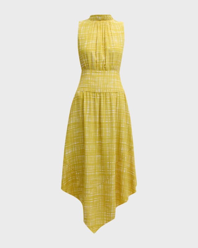 Printed Mock-Neck Handkerchief Midi Dress